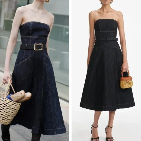 Self-Portrait | Dresses | Nwt Selfportrait Indigo Denim Bandeau Midi Dress  Uk6us2 Party Wedding Cocktail | Poshmark